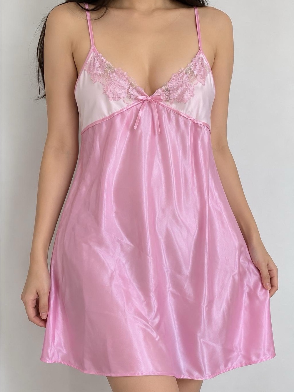 Jaclyn Smith Pink Satin Lace Slip Nightgown Size XL